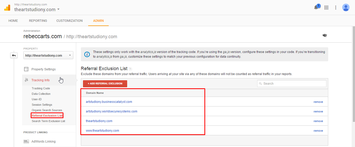 Referral Exclusion list in Google Analytics
